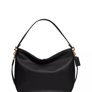 Coach Black Leather Shoulder Bag with Gold Accents
